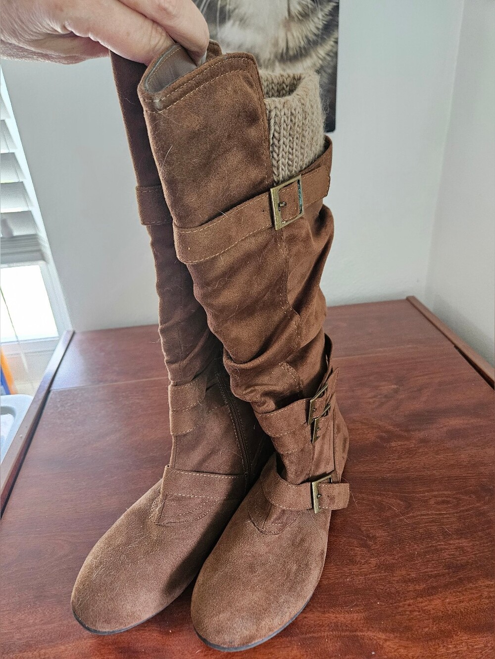 Women’s Brown Suede Buckle Riding Boots Size 9